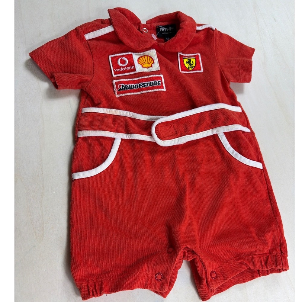 Vintage Ferrari F1 Racing Team Baby Romper Polo Short Sleeve 6-9M Made in Italy